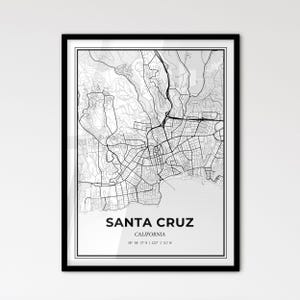 Santa Cruz, California: Mapa de la ciudad de estilo escandinavo para una decoración moderna del hogar