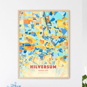 Carte artistique des couleurs côtières de Hilversum aux Pays-Bas, carte de la ville de Hilversum aux Pays-Bas - Poster personnalisable ou téléchargement numérique