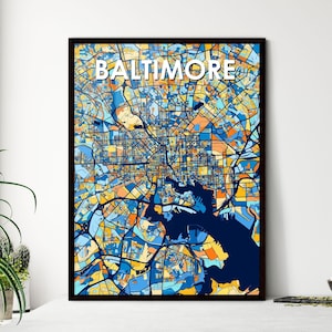 Carte d'art de Baltimore, Maryland | Affiche de décoration d'intérieur vibrante | Idée cadeau unique pour toutes les occasions !