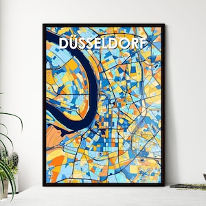 Poster carte artistique de Düsseldorf, Allemagne - Décoration murale vibrante pour un style de maison unique | Idée cadeau personnalisable parfaite !