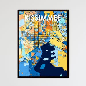 Poster con mappa artistica della Florida di KISSIMMEE: decorazione murale vivace e colorata per un design unico della casa / regali premurosi!