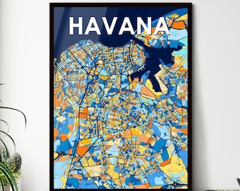 Havana Art Print, Cuba Map Poster, Vibrant Cuba Print, Tropical Wall Art, Customizable Gift, Stunning Home Interior Design Decor