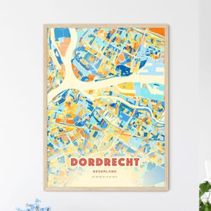 Carte artistique de couleurs côtières de Dordrecht, Pays-Bas, carte de la ville de Dordrecht, Pays-Bas, impression poster personnalisable ou téléchargement numérique