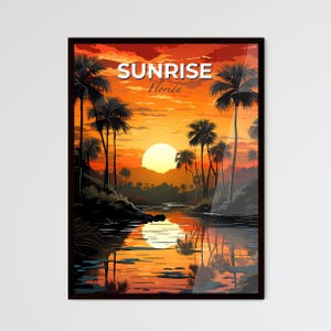 Alba, Florida, tramonto su un fiume con palme – Collezione Travel Skylines / Personalizzabile