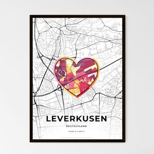 LEVERKUSEN GERMANY – Where it allblumen karte – wo alles begann – Wählen Sie einen von drei Stilen – Personalisierbarer Posterdruck, personalisiertes Geschenk