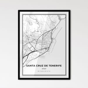 Santa Cruz de Tenerife, Spanje - stadsplattegrond in Scandinavische stijl voor modern interieur - zwart-witposter
