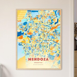 Mendoza Argentinien Küstenfarben Kunstkarte, Mendoza Argentinien Stadt Karte - individueller Posterdruck oder digitaler Download
