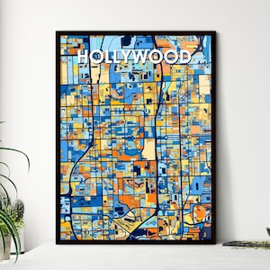 Poster Hollywood-kunstkaart Florida - Levendige muurdecoratie voor uniek huisontwerp | Perfect personaliseerbaar cadeau!