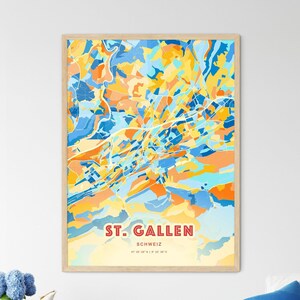 Carte artistique couleurs côtières de Saint-Gall Suisse, carte de la ville de Saint-Gall Suisse - affiche personnalisable ou téléchargement numérique