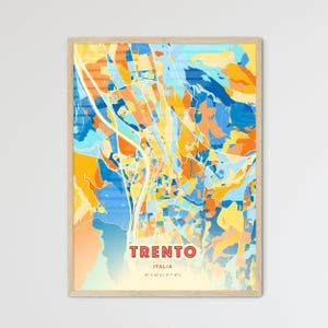 Carte artistique de couleurs côtières de Trente en Italie, carte de la ville de Trente en Italie - affiche personnalisable ou téléchargement numérique