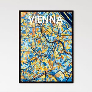 Affiche de carte artistique colorée de Vienne Autriche - Décoration murale unique personnalisée pour la maison | Le cadeau parfait pour toutes les occasions !