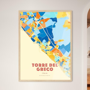 Carte artistique couleurs côtières de Torre Del Greco, Italie, carte de la ville de Torre Del Greco, Italie - affiche personnalisable ou téléchargement numérique