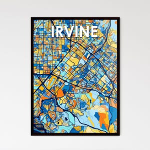 Poster con mappa artistica di Irvine, California: decorazione murale vivace e unica / regalo personalizzabile perfetto per la casa o l'ufficio!