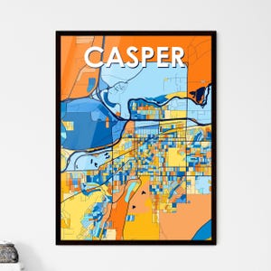 CASPER WYOMING Vibrant Art Map Poster - Unique Wall Décor | Personalisable Gift for Home Interior Design