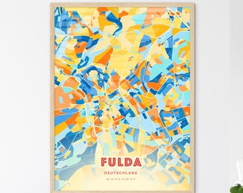 Colorful FULDA GERMANY Blue Orange Fine Art Print, Fulda Deutschland Two-toned Creative Hometown City Poster, a perfect gift.