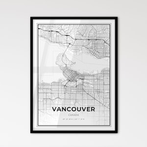Vancouver, Canada - Plan de la ville de style scandinave pour une décoration intérieure moderne - Poster en noir et blanc