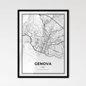 Génova, Italia - Mapa de la ciudad de estilo escandinavo para una decoración moderna del hogar - Póster en blanco y negro