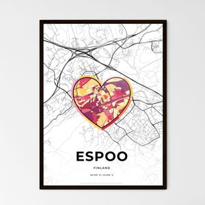 ESPOO FINLANDE - Carte du lieu où tout a commencé - Choisissez l'un des trois styles proposés - Poster personnalisable, cadeau personnalisé