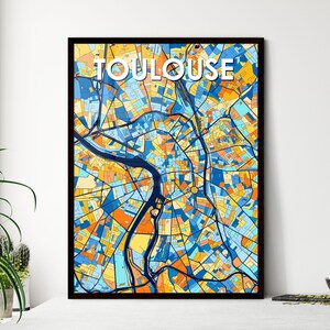 Kaartposter met levendige kunst van Toulouse, Frankrijk - Uniek muurdecor voor personaliseerbare cadeaus | Prachtig interieurontwerp voor thuis