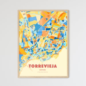 Colorful TORREVIEJA SPAIN Blue Orange Fine Art Print, Torrevieja España City Map, a perfect gift.