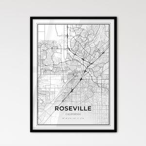 Roseville Kalifornien - Stadtplan im skandinavischen Stil für das moderne Wohndekor