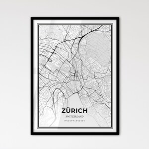 Zürich Schweiz - Skandinavischer Stadtplan für die moderne Dekoration - schwarz und weiss Poster