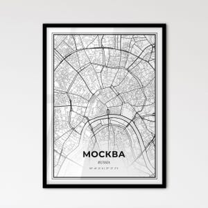 Moskau Russland - Stadtplan im Skandinavischen Stil für das moderne Wohndekor - schwarz und weiß Poster