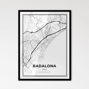 Badalona Spanien - Stadtplan im skandinavischen Stil für modernes Wohndekor - schwarz-weiß Poster