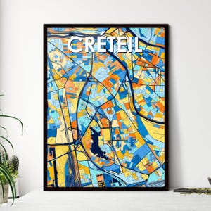 CRÉTEIL, FRANCE affiche de carte artistique vibrante - Décoration murale pour des cadeaux uniques | Superbes intérieurs de maison
