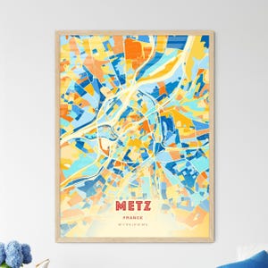 Carte artistique couleurs côtières de Metz France, carte de la ville de Metz France - affiche personnalisable ou téléchargement numérique