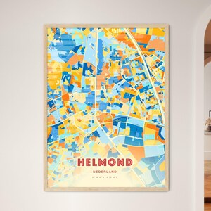 Carte artistique couleurs côtières d'Helmond Pays-Bas, carte de la ville d'Helmond, Pays-Bas, impression poster personnalisable ou téléchargement numérique