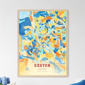 Exeter England Coastal Colors Art Map, Exeter England City Map - Customizable Poster Print, Framed or Aluminum dibond