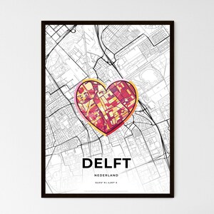 DELFT PAYS-BAS – Carte du lieu où tout a commencé - Choisissez l'un des trois styles proposés - Poster personnalisable, cadeau personnalisé