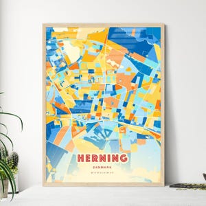 Carte artistique couleurs côtières de Herning Danemark, carte de la ville de Herning Danemark - affiche personnalisable ou téléchargement numérique
