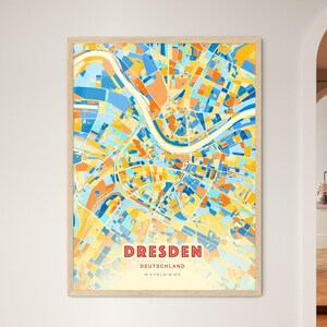 Carte artistique de couleurs côtières de Dresde en Allemagne, carte de la ville de Dresde en Allemagne - impression poster personnalisable ou téléchargement numérique