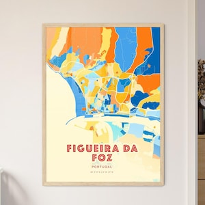 Mapa artístico de colores costeros de Figueira Da Foz Portugal, Mapa de la ciudad de Figueira Da Foz Portugal, Un regalo perfecto., Enmarcado o aluminio dibond