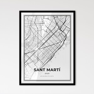 Sant Martí Spanien - Stadtplan im Skandinavischen Stil für die moderne Dekoration - schwarz und weiß Poster