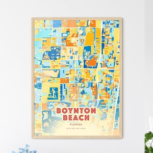 Mappa artistica dei colori costieri di Boynton Beach, Florida, Boynton Beach, USA, poster creativo bicolore della città natale, anche come download digitale
