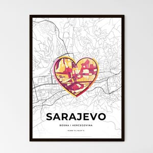 Carte de Sarajevo - Choisissez l'un des trois styles proposés - Poster personnalisable, cadeau personnalisé
