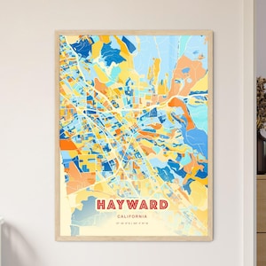 Hayward Kalifornien, Küstenfarben, Landkarte, Hayward USA Stadt Karte - Personalisierter Poster-Druck oder digitaler Download