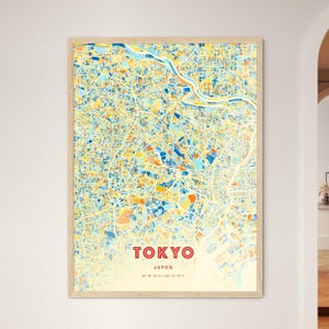 Carte artistique couleurs côtières de Tokyo Japon, carte de la ville de Tokyo Japon - impression poster personnalisable ou téléchargement numérique