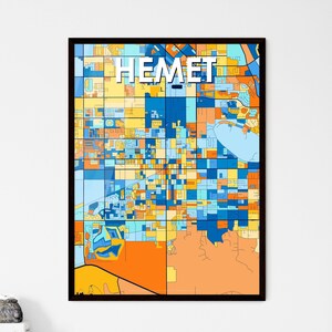 Hemet California Art Map Poster - Décoration murale vibrante | Cadeau unique pour les amateurs de décoration d'intérieur !