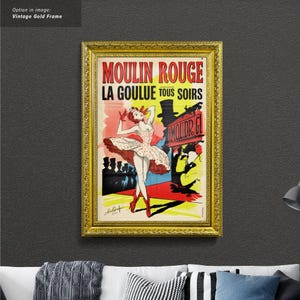 Moulin Rouge - Kolorowy plakat kabaretowy tancerki. Zainspirowany reklamą vintage. Dostępne plakaty w ramce i na płótnie.
