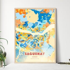 Carte artistique couleurs côtières du Saguenay Canada, carte de la ville du Saguenay Canada - impression poster personnalisable ou téléchargement numérique