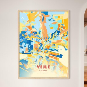 Carte artistique des couleurs côtières de Vejle, Danemark, carte de la ville de Vejle, Danemark - affiche personnalisable ou téléchargement numérique