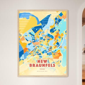 Nouvelle carte artistique Braunfels Texas couleurs côtières, New Braunfels Usa affiche créative bicolore de ville natale, également en téléchargement numérique