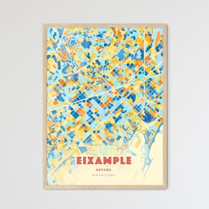 Eixample Spanien Küstenfarben Kunst Karte, Eixample España Stadt Karte - Personalisierbarer Poster Druck oder digitaler Download