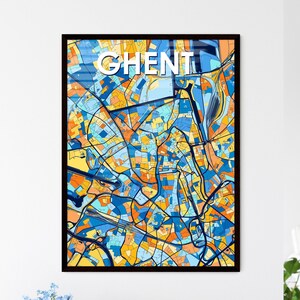 Poster carte artistique de Gand, Belgique - Décoration murale vibrante personnalisée pour des cadeaux uniques | Design d'intérieur de maison élégant