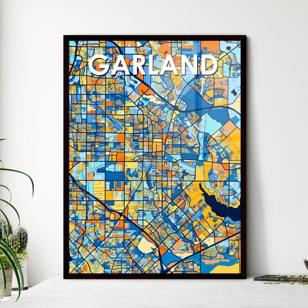 GARLAND TEXAS Vibrant Colorful Art Map Poster- Perfect gift for marriage, housewarming or for yourself