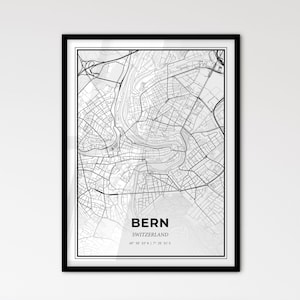 Berna, Suiza - Mapa de la ciudad de estilo escandinavo para una decoración moderna del hogar - Póster en blanco y negro